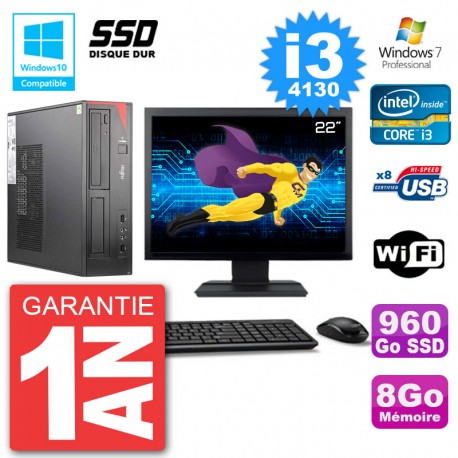 PC Fujitsu Esprimo E520 Ecran 22" i3-4130 RAM 8Go SSD 960Go Graveur DVD Wifi W7