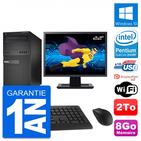 PC Tour Dell XE2 MT Ecran 22" Pentium G3220 RAM 8Go Disque 2To Windows 10 Wifi