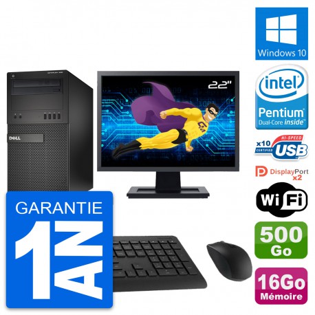 PC Tour Dell XE2 MT Ecran 22" Intel G3220 RAM 16Go Disque 500Go Windows 10 Wifi
