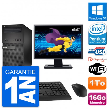 PC Tour Dell XE2 MT Ecran 22" Pentium G3220 RAM 16Go Disque 1To Windows 10 Wifi
