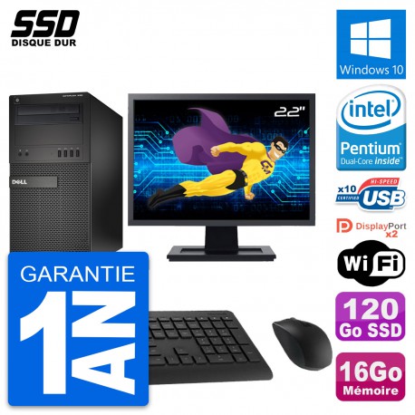 PC Tour Dell XE2 MT Ecran 22" Pentium G3220 RAM 16Go SSD 120Go Windows 10 Wifi