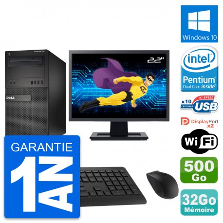 PC Tour Dell XE2 MT Ecran 22" Intel G3220 RAM 32Go Disque 500Go Windows 10 Wifi
