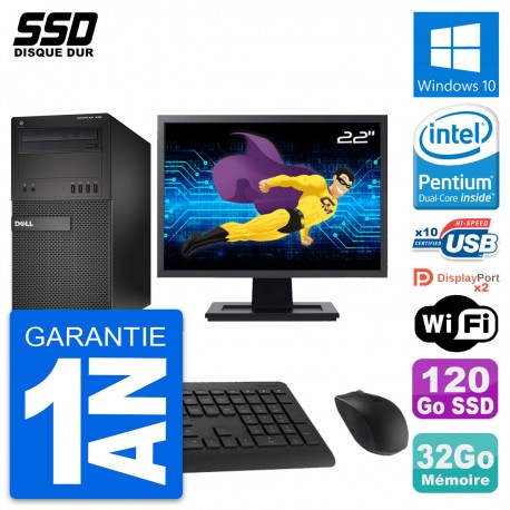 PC Tour Dell XE2 MT Ecran 22" Pentium G3220 RAM 32Go SSD 120Go Windows 10 Wifi