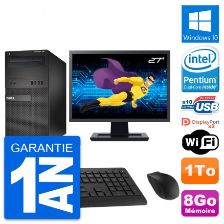 PC Tour Dell XE2 MT Ecran 27" Pentium G3220 RAM 8Go Disque 1To Windows 10 Wifi