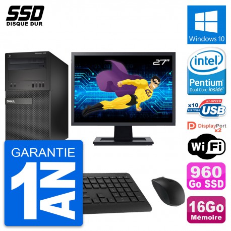 PC Tour Dell XE2 MT Ecran 27" Pentium G3220 RAM 16Go SSD 960Go Windows 10 Wifi