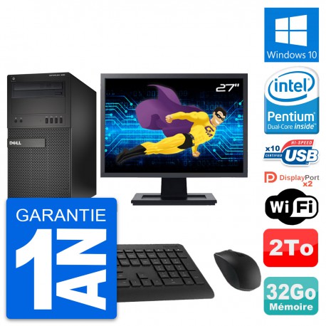 PC Tour Dell XE2 MT Ecran 27" Pentium G3220 RAM 32Go Disque 2To Windows 10 Wifi