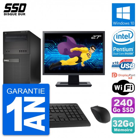 PC Tour Dell XE2 MT Ecran 27" Pentium G3220 RAM 32Go SSD 240Go Windows 10 Wifi