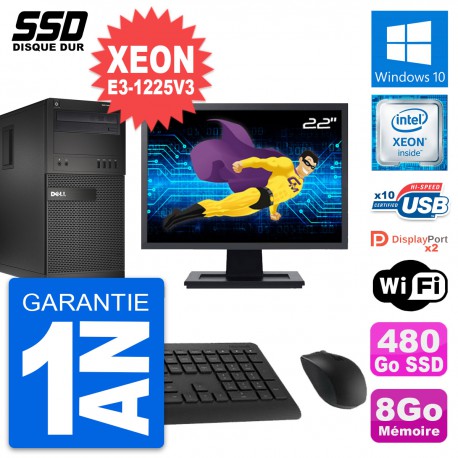 PC Tour Dell XE2 MT Ecran 22" Xeon E3-1225 V3 RAM 8Go SSD 480Go Windows 10 Wifi