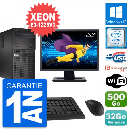 PC Tour Dell XE2 Ecran 22" Intel E3-1225V3 RAM 32Go Disque 500Go Windows 10 Wifi