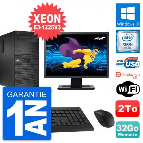 PC Tour Dell XE2 MT Ecran 22" Xeon E3-1225V3 RAM 32Go Disque 2To Windows 10 Wifi