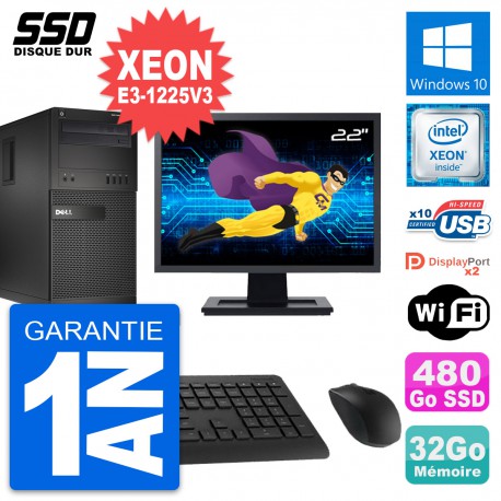 PC Tour Dell XE2 MT Ecran 22" Xeon E3-1225 V3 RAM 32Go SSD 480Go Windows 10 Wifi