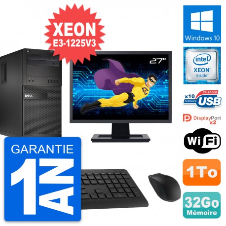 PC Tour Dell XE2 MT Ecran 27" Xeon E3-1225V3 RAM 32Go Disque 1To Windows 10 Wifi