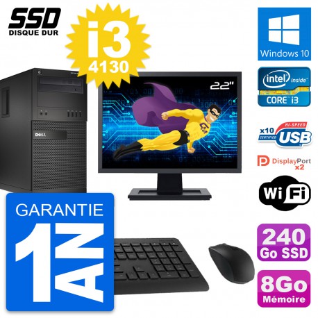 PC Tour Dell XE2 MT Ecran 22" Intel i3-4130 RAM 8Go SSD 240Go Windows 10 Wifi