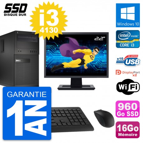 PC Tour Dell XE2 MT Ecran 22" Intel i3-4130 RAM 16Go SSD 960Go Windows 10 Wifi