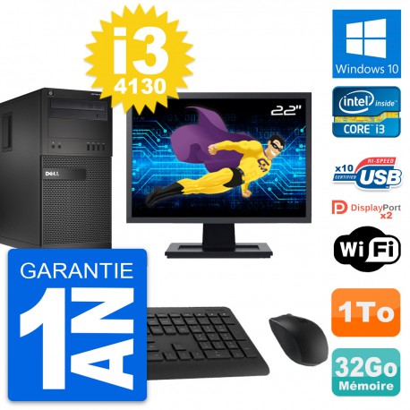 PC Tour Dell XE2 MT Ecran 22" Intel i3-4130 RAM 32Go Disque 1To Windows 10 Wifi