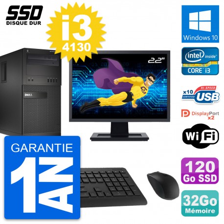 PC Tour Dell XE2 MT Ecran 22" Intel i3-4130 RAM 32Go SSD 120Go Windows 10 Wifi