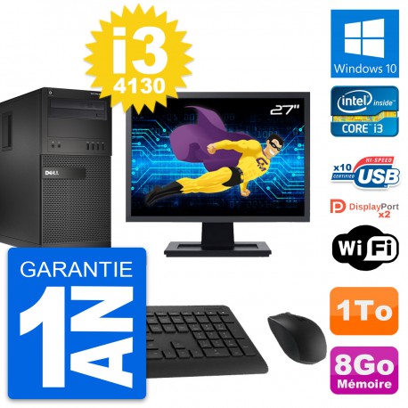 PC Tour Dell XE2 MT Ecran 27" Intel i3-4130 RAM 8Go Disque 1To Windows 10 Wifi