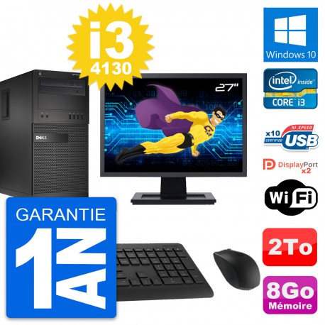 PC Tour Dell XE2 MT Ecran 27" Intel i3-4130 RAM 8Go Disque 2To Windows 10 Wifi