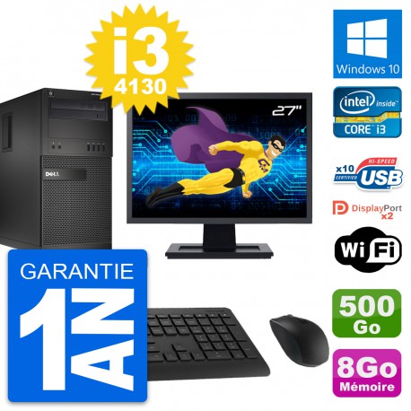 PC Tour Dell XE2 MT Ecran 27" Intel i3-4130 RAM 8Go Disque 500Go Windows 10 Wifi