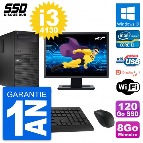 PC Tour Dell XE2 MT Ecran 27" Intel i3-4130 RAM 8Go SSD 120Go Windows 10 Wifi