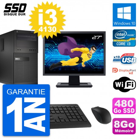 PC Tour Dell XE2 MT Ecran 27" Intel i3-4130 RAM 8Go SSD 480Go Windows 10 Wifi
