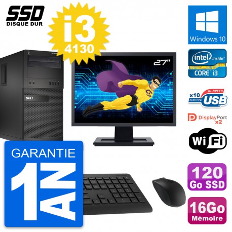 PC Tour Dell XE2 MT Ecran 27" Intel i3-4130 RAM 16Go SSD 120Go Windows 10 Wifi