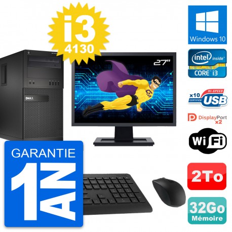 PC Tour Dell XE2 MT Ecran 27" Intel i3-4130 RAM 32Go Disque 2To Windows 10 Wifi