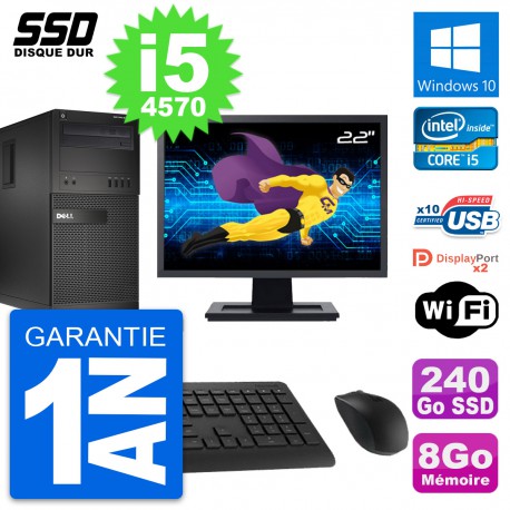 PC Tour Dell XE2 MT Ecran 22" Intel i5-4570 RAM 8Go SSD 240Go Windows 10 Wifi