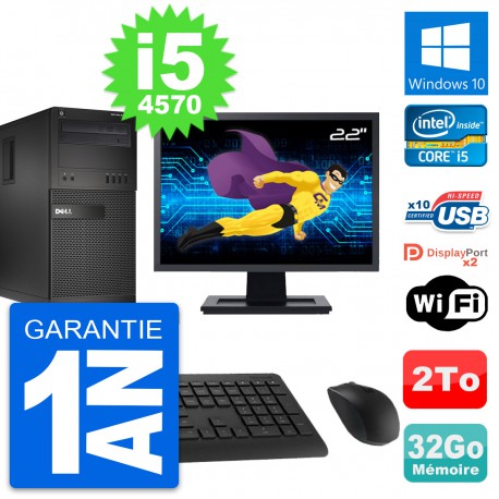 PC Tour Dell XE2 MT Ecran 22" Intel i5-4570 RAM 32Go Disque 2To Windows 10 Wifi