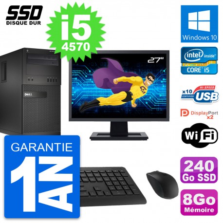 PC Tour Dell XE2 MT Ecran 27" Intel i5-4570 RAM 8Go SSD 240Go Windows 10 Wifi