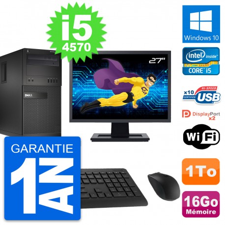 PC Tour Dell XE2 MT Ecran 27" Intel i5-4570 RAM 16Go Disque 1To Windows 10 Wifi