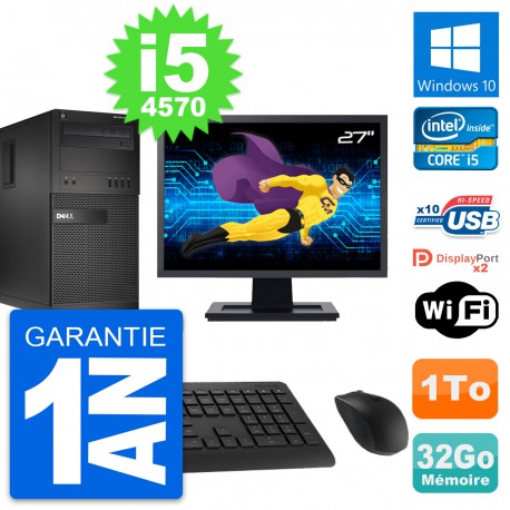 PC Tour Dell XE2 MT Ecran 27" Intel i5-4570 RAM 32Go Disque 1To Windows 10 Wifi