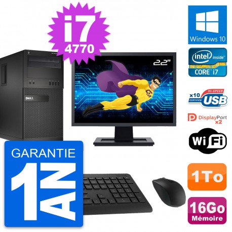 PC Tour Dell XE2 MT Ecran 22" Intel i7-4770 RAM 16Go Disque 1To Windows 10 Wifi