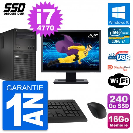 PC Tour Dell XE2 MT Ecran 22" Intel i7-4770 RAM 16Go SSD 240Go Windows 10 Wifi