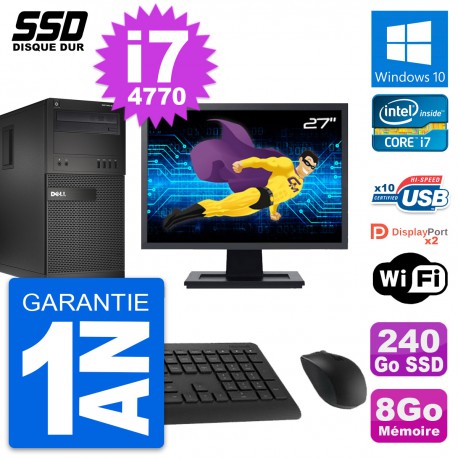 PC Tour Dell XE2 MT Ecran 27" Intel i7-4770 RAM 8Go SSD 240Go Windows 10 Wifi