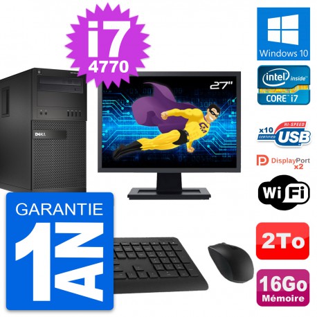 PC Tour Dell XE2 MT Ecran 27" Intel i7-4770 RAM 16Go Disque 2To Windows 10 Wifi