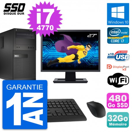 PC Tour Dell XE2 MT Ecran 27" Intel i7-4770 RAM 32Go SSD 480Go Windows 10 Wifi