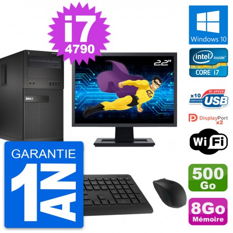 PC Tour Dell XE2 MT Ecran 22" Intel i7-4790 RAM 8Go Disque 500Go Windows 10 Wifi