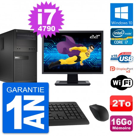 PC Tour Dell XE2 MT Ecran 22" Intel i7-4790 RAM 16Go Disque 2To Windows 10 Wifi