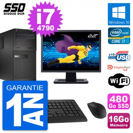PC Tour Dell XE2 MT Ecran 22" Intel i7-4790 RAM 16Go SSD 480Go Windows 10 Wifi