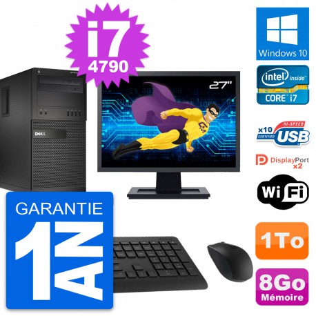 PC Tour Dell XE2 MT Ecran 27" Intel i7-4790 RAM 8Go Disque 1To Windows 10 Wifi