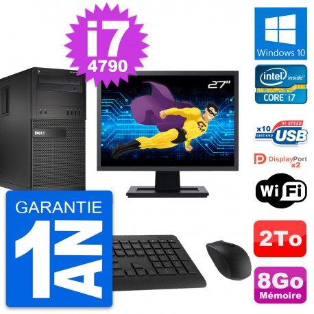 PC Tour Dell XE2 MT Ecran 27" Intel i7-4790 RAM 8Go Disque 2To Windows 10 Wifi