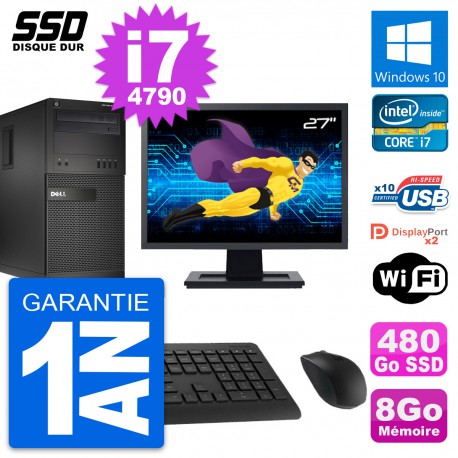 PC Tour Dell XE2 MT Ecran 27" Intel i7-4790 RAM 8Go SSD 480Go Windows 10 Wifi