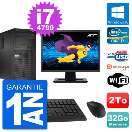 PC Tour Dell XE2 MT Ecran 27" Intel i7-4790 RAM 32Go Disque 2To Windows 10 Wifi