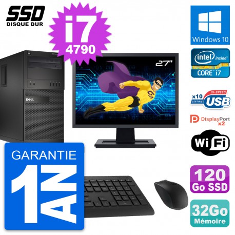 PC Tour Dell XE2 MT Ecran 27" Intel i7-4790 RAM 32Go SSD 120Go Windows 10 Wifi