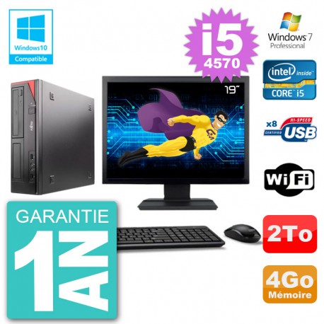 PC Fujitsu Esprimo E520 Ecran 19" i5-4570 RAM 4Go Disque 2To Graveur DVD Wifi W7