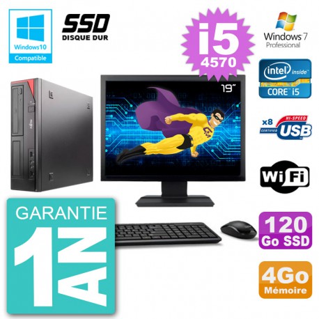 PC Fujitsu Esprimo E520 Ecran 19" i5-4570 RAM 4Go SSD 120Go Graveur DVD Wifi W7