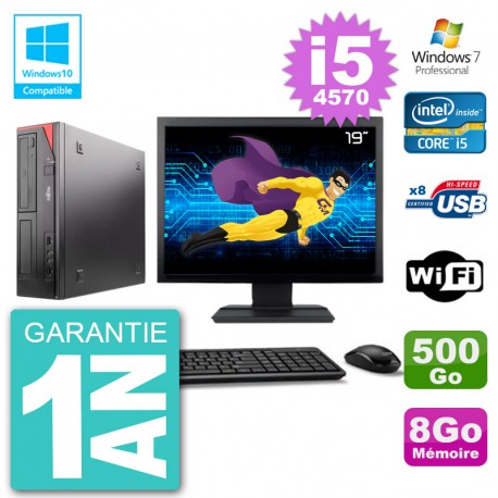 PC Fujitsu Esprimo E520 Ecran 19" i5-4570 RAM 8Go 500Go Graveur DVD Wifi W7