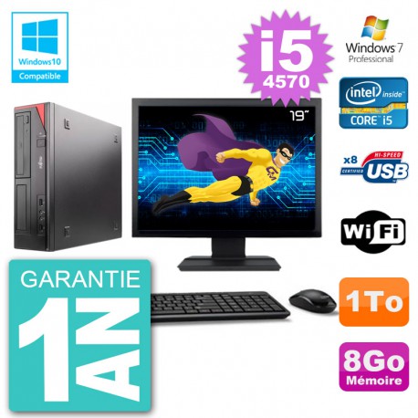 PC Fujitsu Esprimo E520 Ecran 19" i5-4570 RAM 8Go Disque 1To Graveur DVD Wifi W7