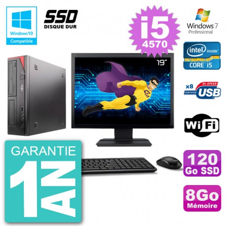 PC Fujitsu Esprimo E520 Ecran 19" i5-4570 RAM 8Go SSD 120Go Graveur DVD Wifi W7